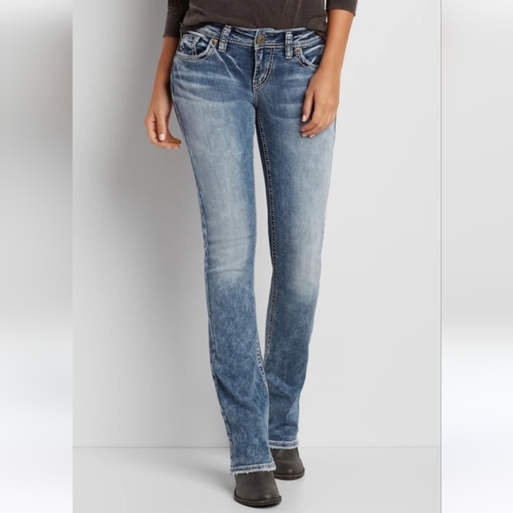 Silver Jeans Denim - Silver Medium Wash Contrast Faded Aiko Bootcut Denim Jeans Women's Size 26